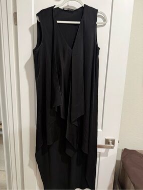 BCBGMaxAzria Black Sleeveless Asymmetrical Draped Midi Dress